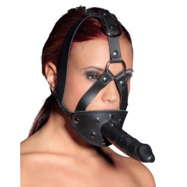 Leather Head Harness with Dildo Negru pe xBazar