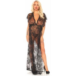 Chemise Leg Avenue Lace Kaften Robe Negru