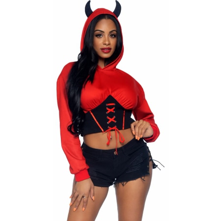 Costum Leg Avenue Devil Cropped Hoodie Rosu M-L