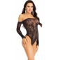Teddy Pe Umeri Lăsați cu Cristale şi Dantelă Leg Avenue Negru XS-L
