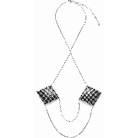 Stickere Sâni Pătrate Argintii cu Lanț și Cristale Argintiu