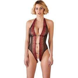 Body Abierta Fina Rhinestones Roșu