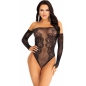 Teddy Pe Umeri Lăsați cu Cristale şi Dantelă Leg Avenue Negru XS-L