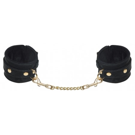 Cătușe Bad Kitty Negre Catifelate cu Lanț Auriu Detașabil Negru
