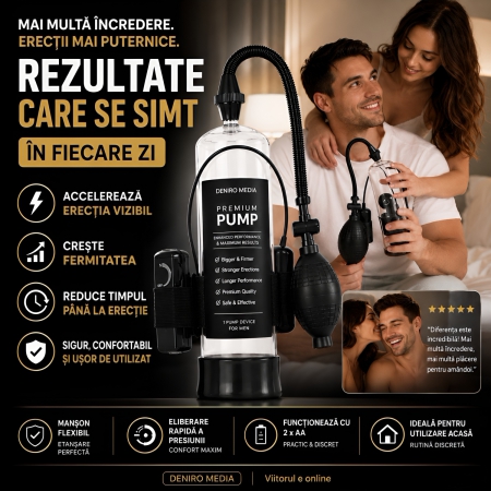 Pompă Penis Power Pump cu Vibrații pentru Mărire Negru