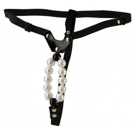 Lovers Thong Pleasure Pearl Negru S-L