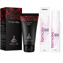 Pachet Cremă Mărirea Penisului Titan Gel Original 50ml + Lubrifiant Anal Female Cobeco Relax 120ml pe xBazar
