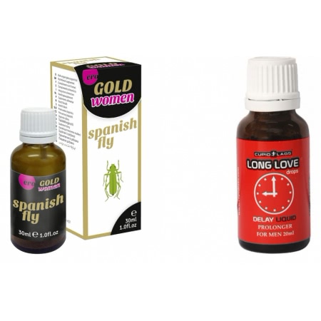 Pachet Picaturi Ejaculare Precoce Long Love 20ml + Afrodisiac Spanish Fly Strong Gold Women 30ml