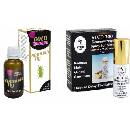 Pachet Spray Stud 100 Original + Afrodisiac Spanish Fly Strong Gold Women 30ml