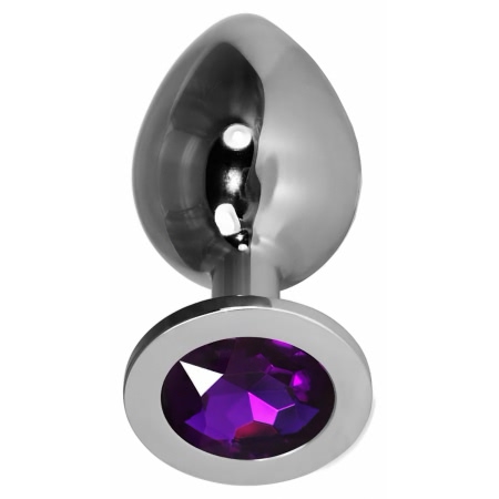 Rosebud Plug Metalic L cu Bijuterie Mov — Elegant, Lucios Argintiu