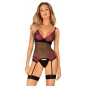 Corset Obsessive Rosenty cu Portjartier și Chilot Roz XL-2XL
