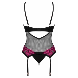 Corset Obsessive Rosenty cu Portjartier și Chilot Roz XL-2XL