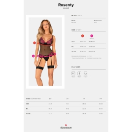 Corset Obsessive Rosenty cu Portjartier și Chilot Roz XL-2XL